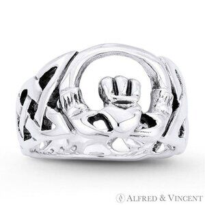 Irish Claddagh, Celtic Knot Love, Friendship Ring in 925 Sterling Silver- Size 8
